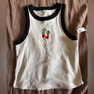 Black and white Tank Top with Cherry Design
